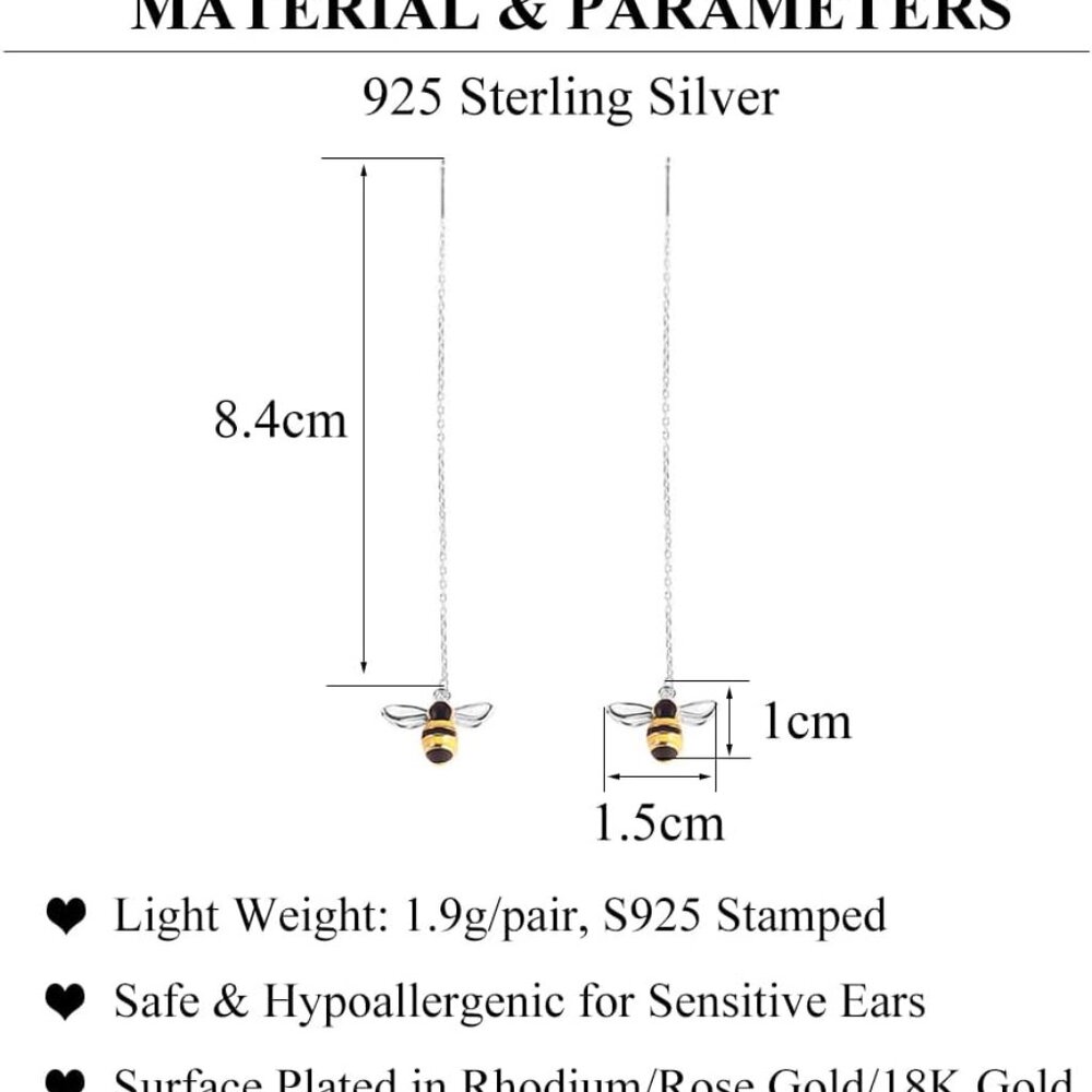 Solid 925 Sterling Silver Bumble Bee Dangle Earri… - image 7